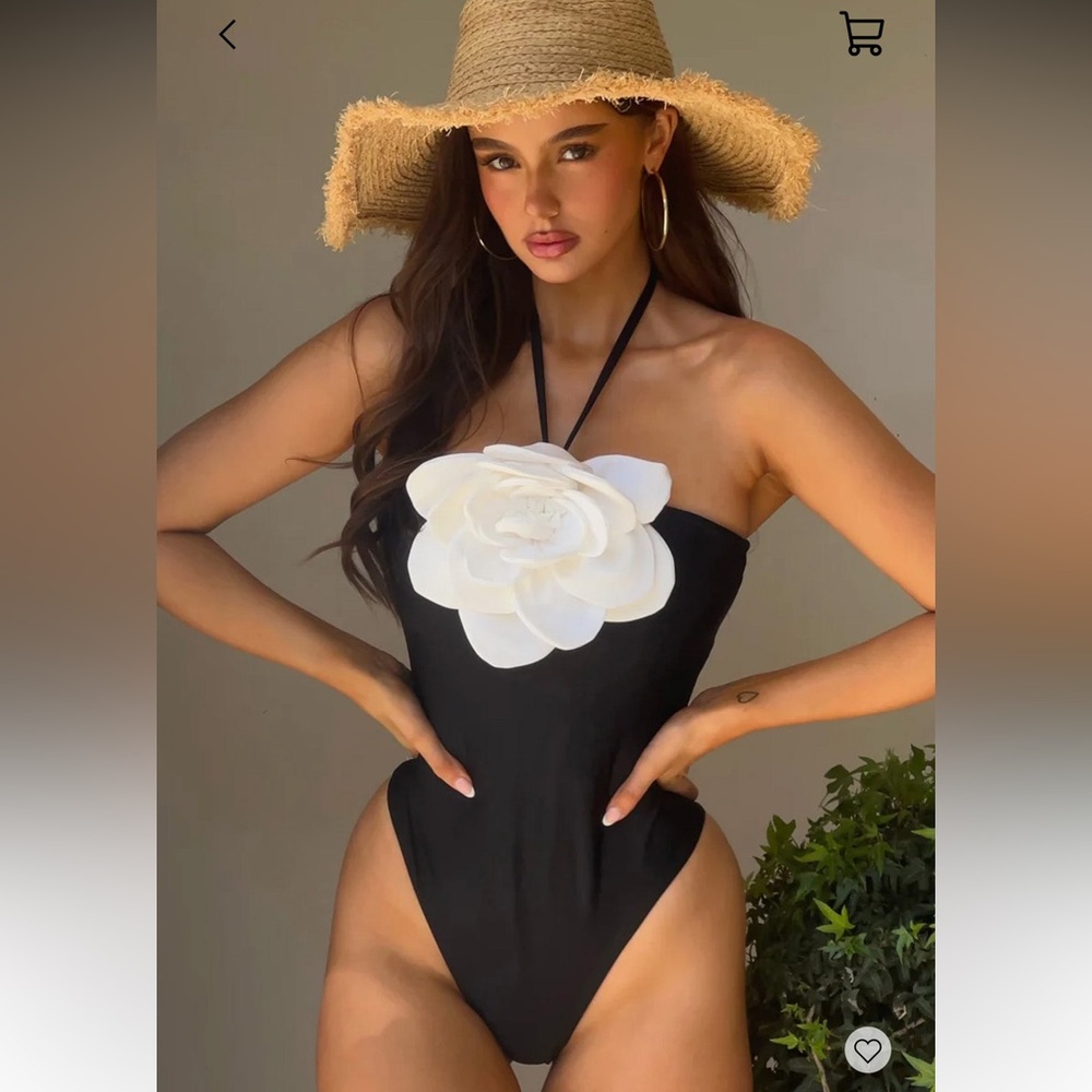 Club L London Black One Piece Daisy Corsage Swimsuit 4 NEW $150